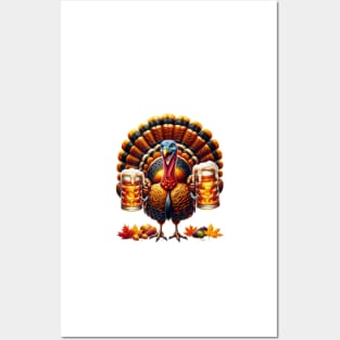 Let's Get Basted | Thanksgiving Turkey Drinking Beer Posters and Art